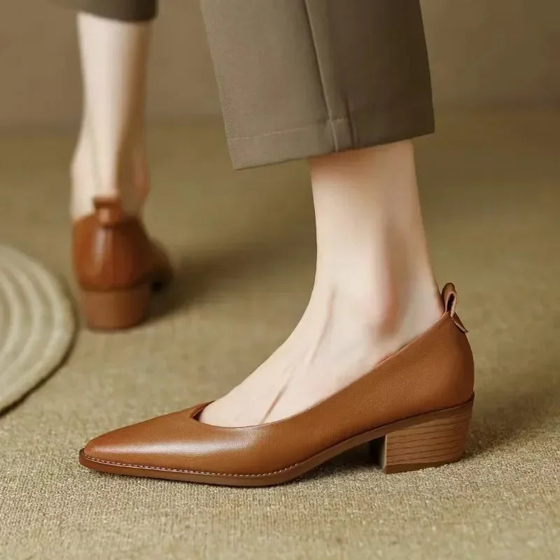 Harriet - Block Heel Pumps Pointed Toe Slip On Work Shoes