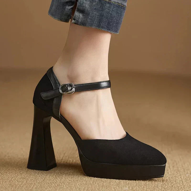 Aurore - Platform Block Heel Pumps Ankle Strap High Heels