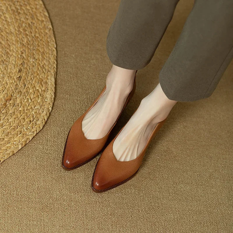 Harriet - Block Heel Pumps Pointed Toe Slip On Work Shoes
