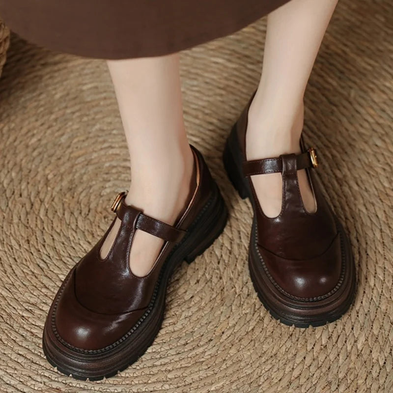 Blythe - T-Bar Mary Jane Shoes Round Toe Brogue Low Heel