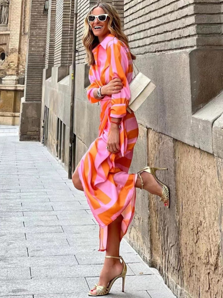 Clarissa - Striped Midi Shirt Dress