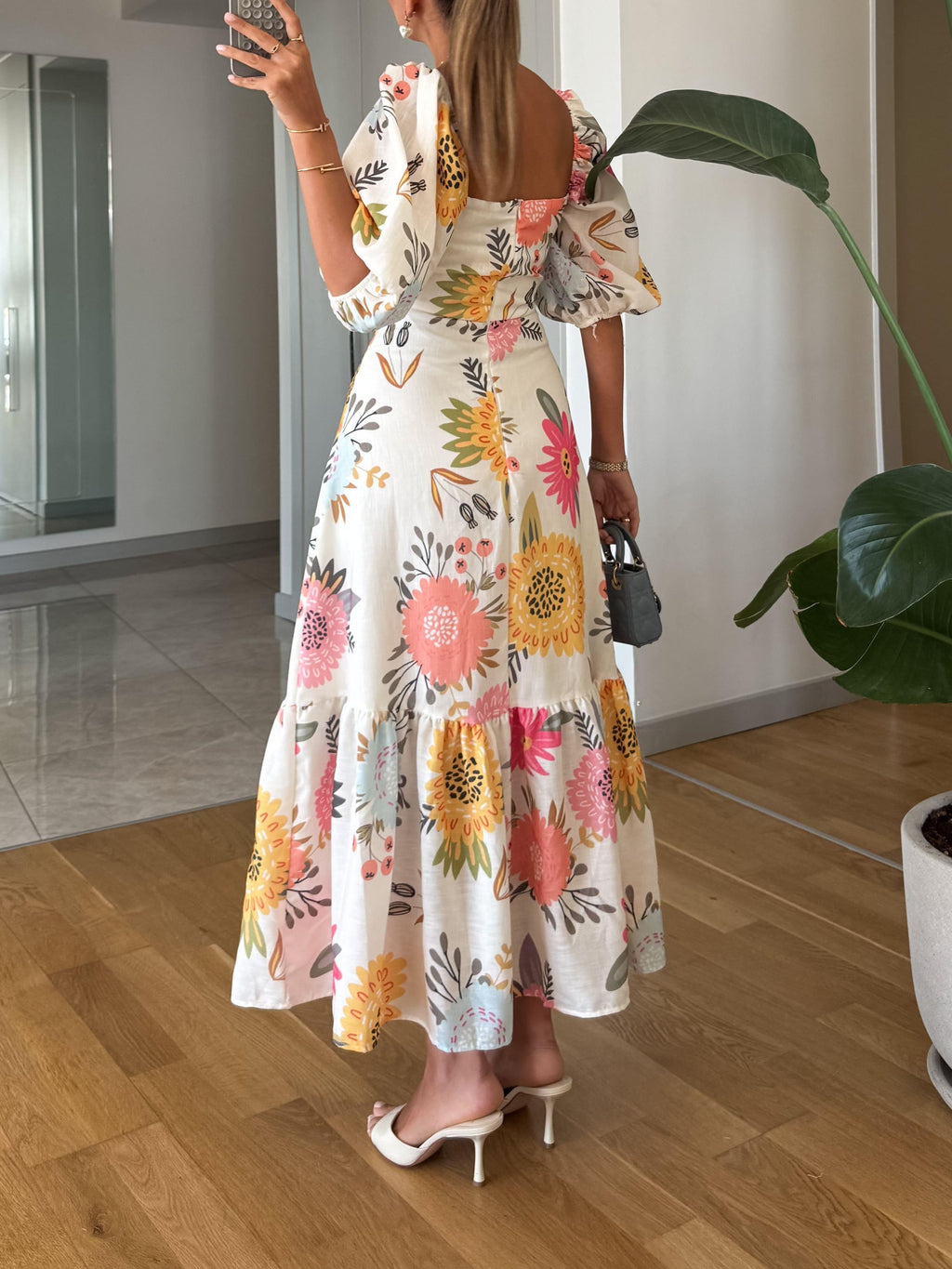 Camille - Blooming Elegance Puff Sleeve Dress