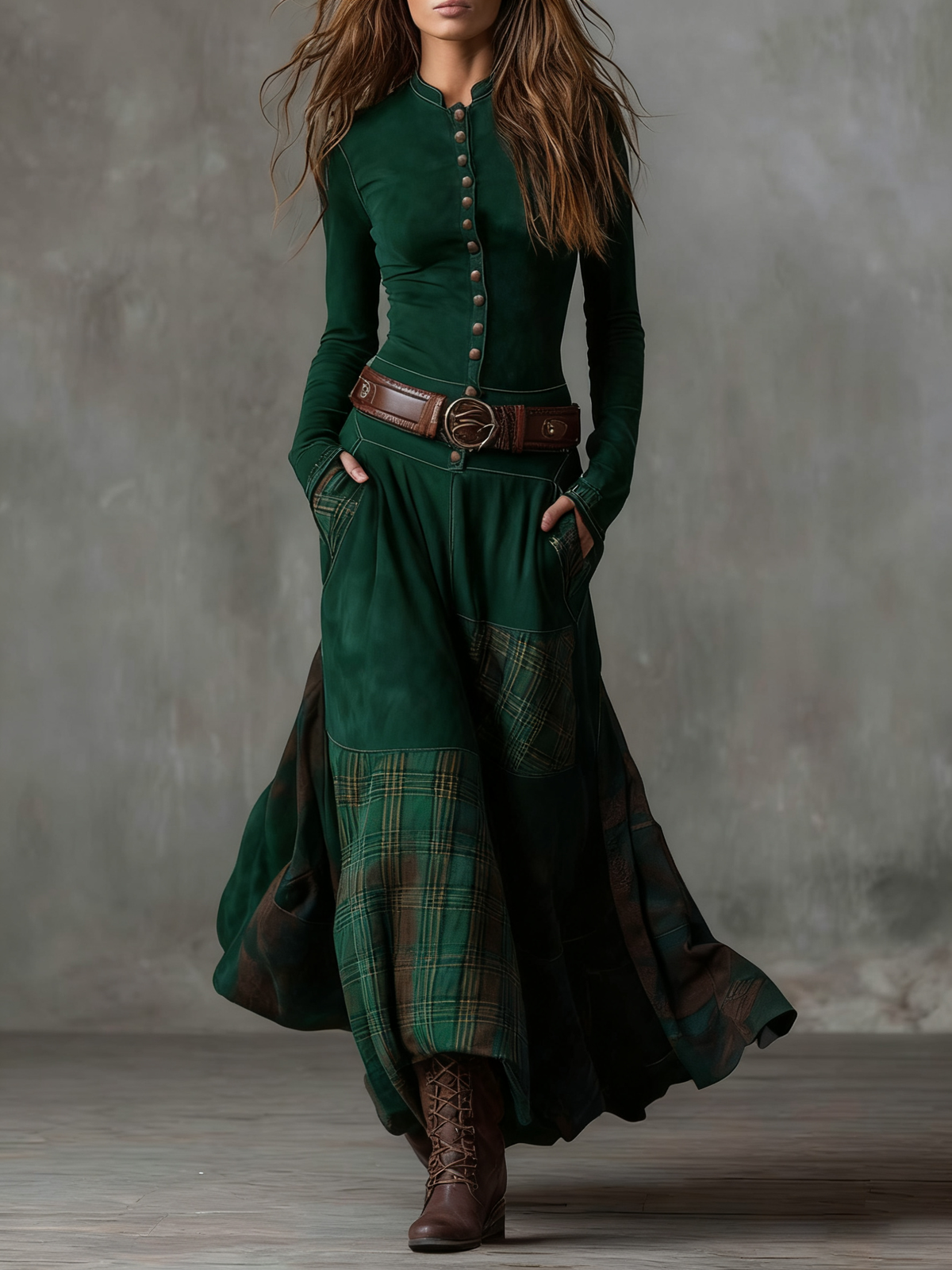 Charlotte - Suede Plaid Maxi Dress