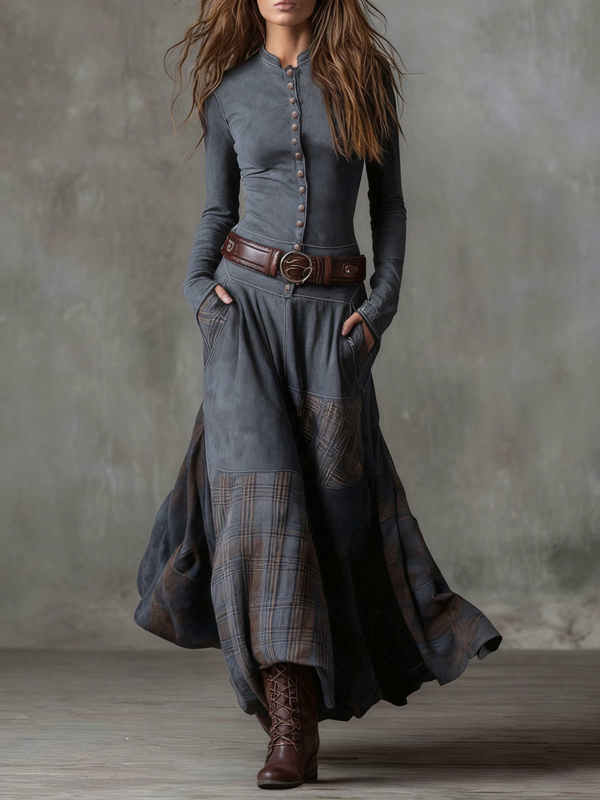 Charlotte - Suede Plaid Maxi Dress