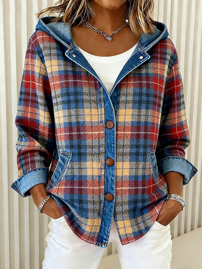 Nadrina - Hooded Check Denim Jacket