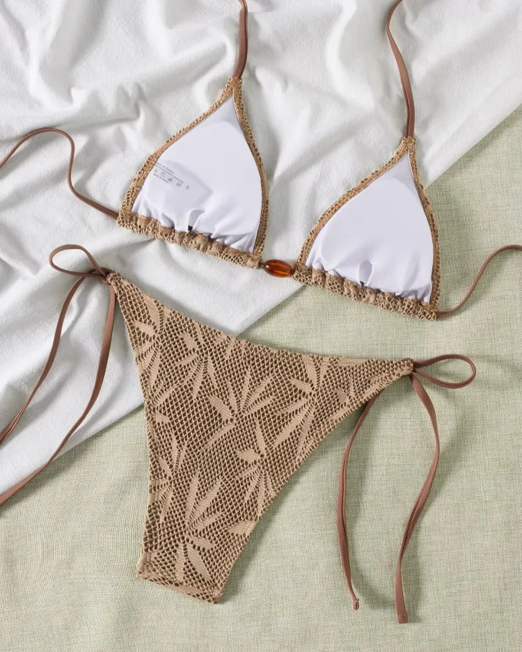 Beaded Textured String Bikini Set