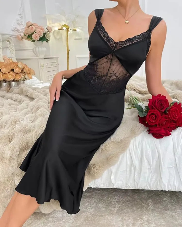 Black Satin Lace Nightdress