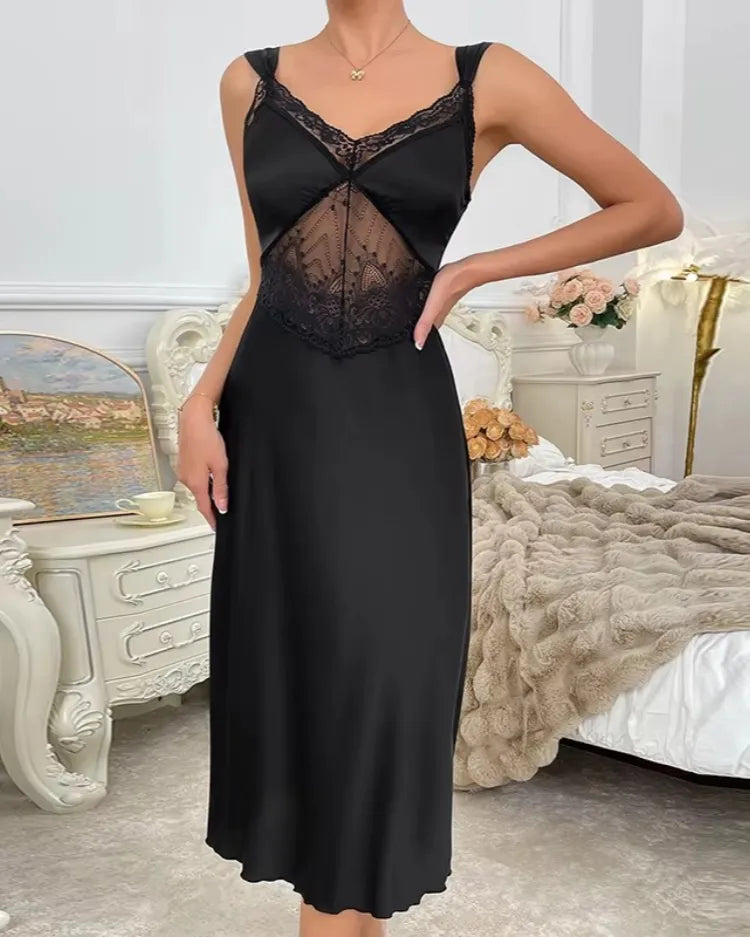 Black Satin Lace Nightdress