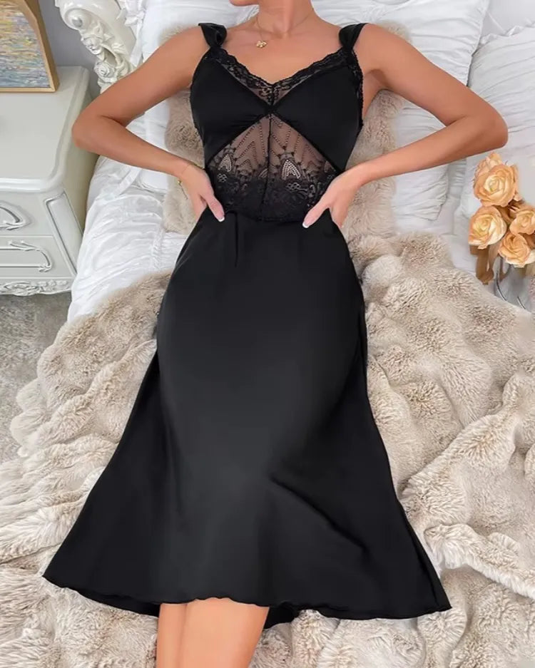 Black Satin Lace Nightdress