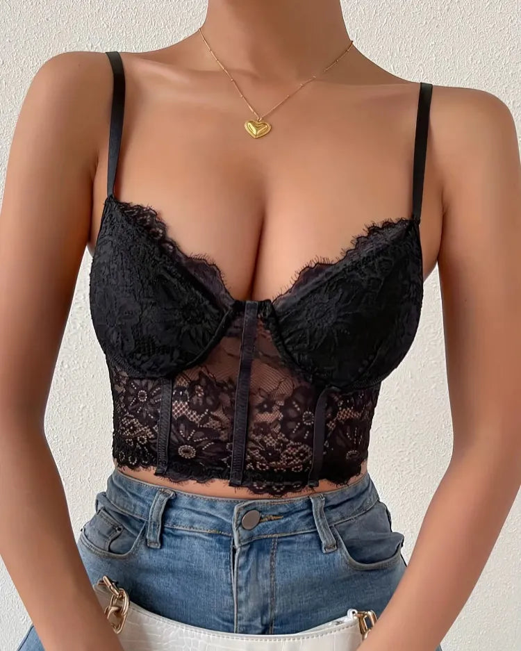 Black Sheer Lace Bustier