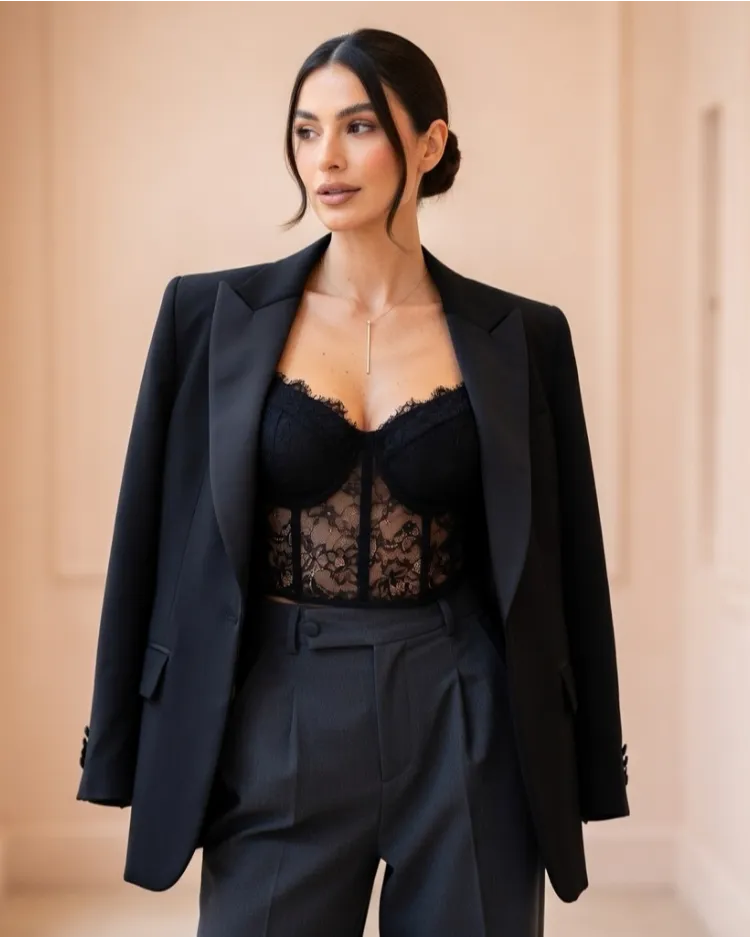 Black Sheer Mesh Corset Top