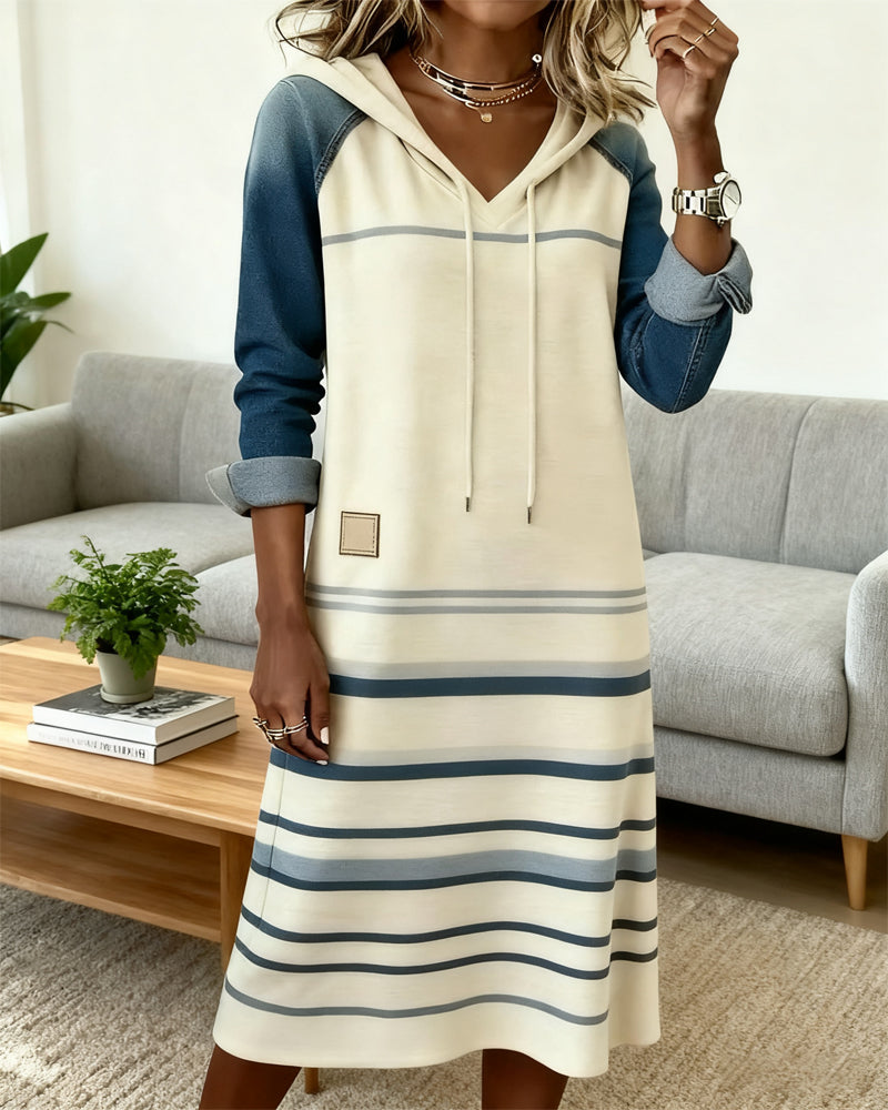 Ceralyn - Hooded Patchwork Dress