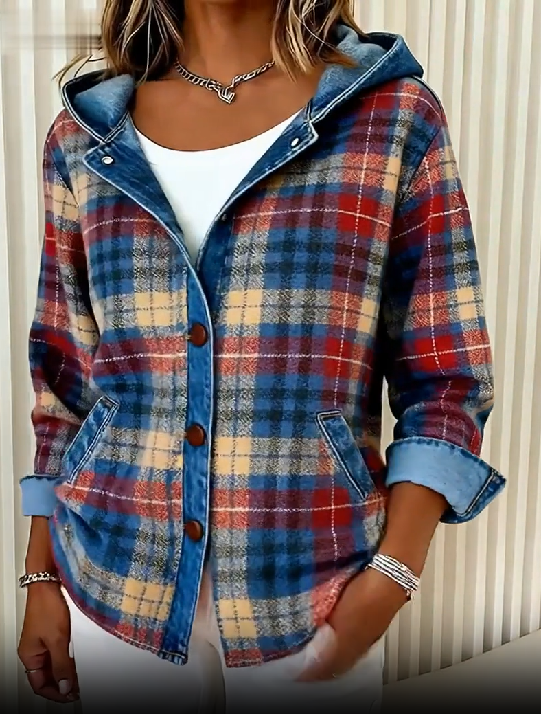 Nadrina - Hooded Check Denim Jacket