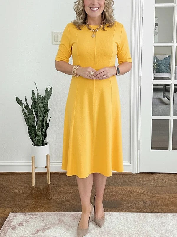 Lorraine - Flared Round-Neck Midi Dress