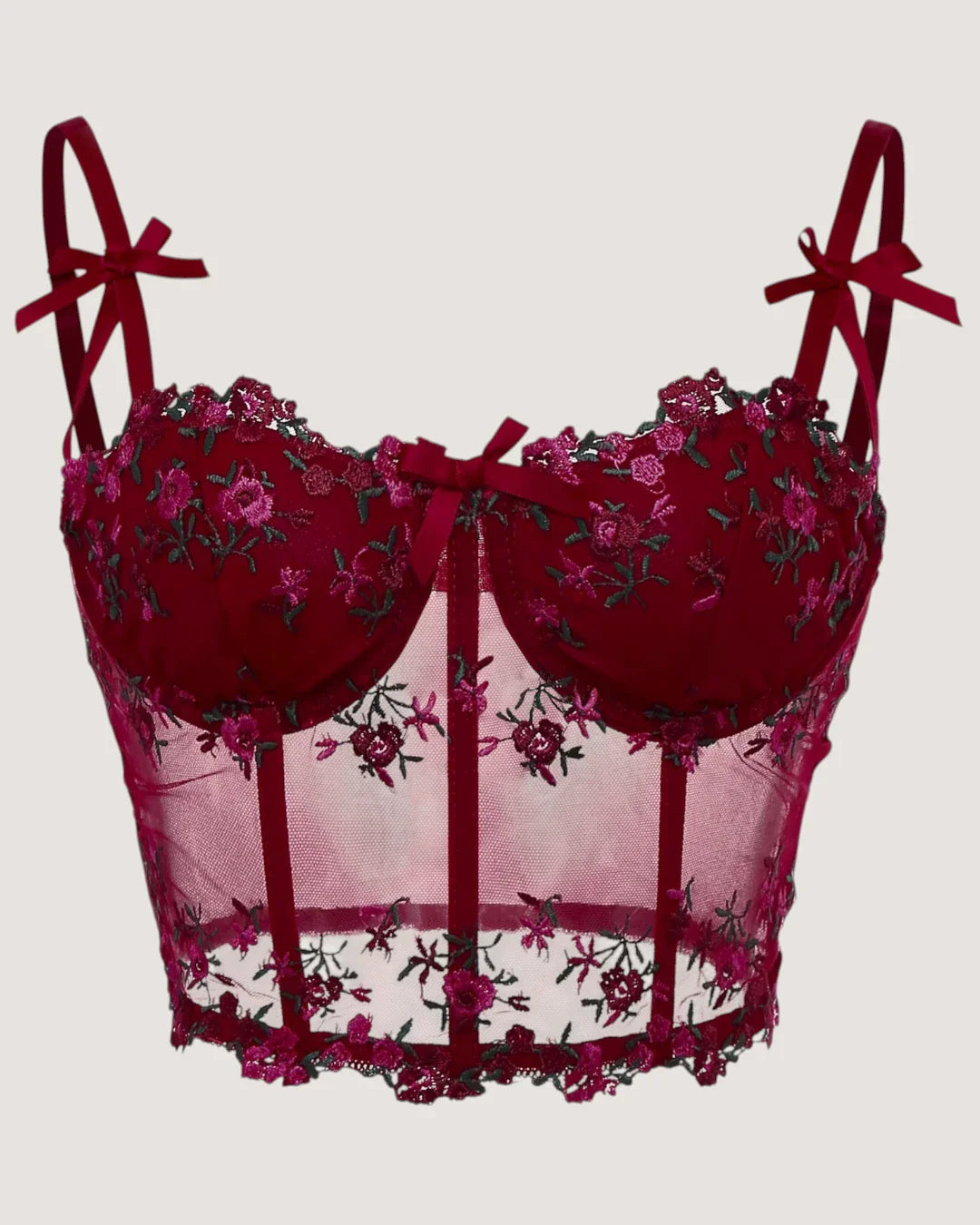 Embroidered Mesh Corset Top - Voldara