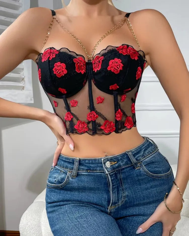 Floral Embroidered Bustier Top