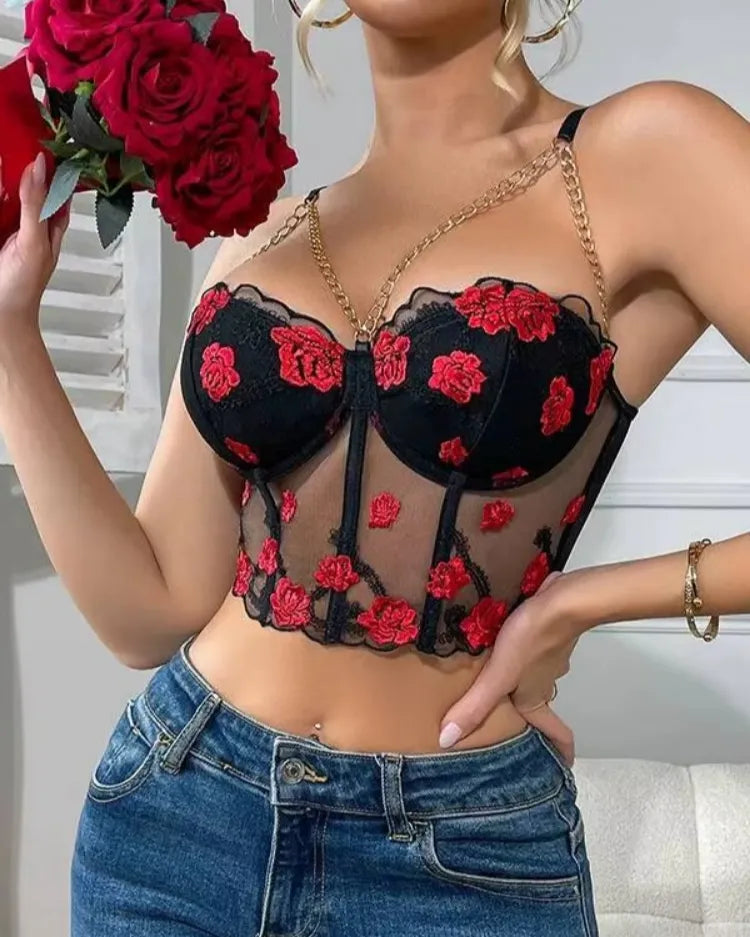 Floral Embroidered Bustier Top