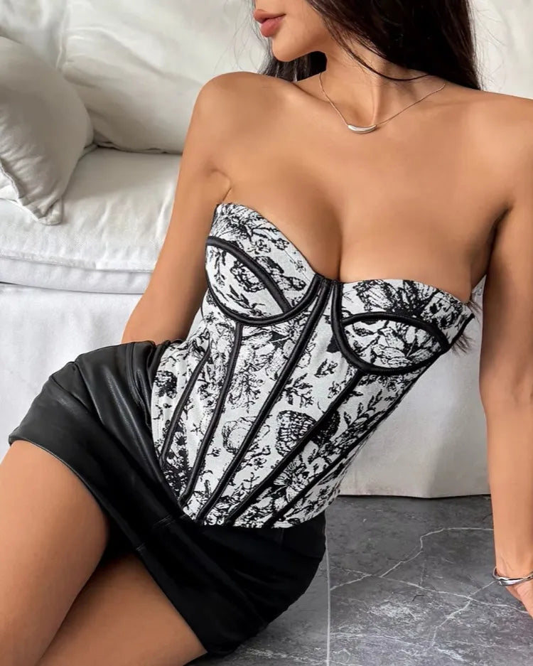 Floral Jacquard Corset Top