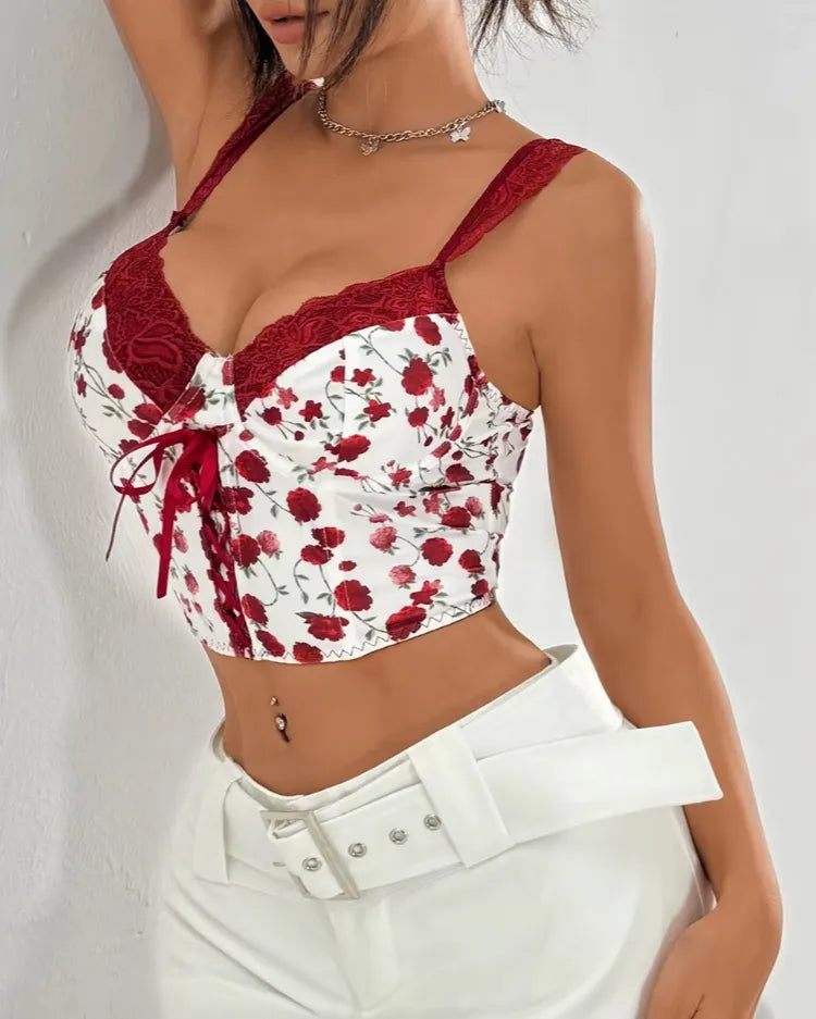 Floral Lace-Up Bustier Top