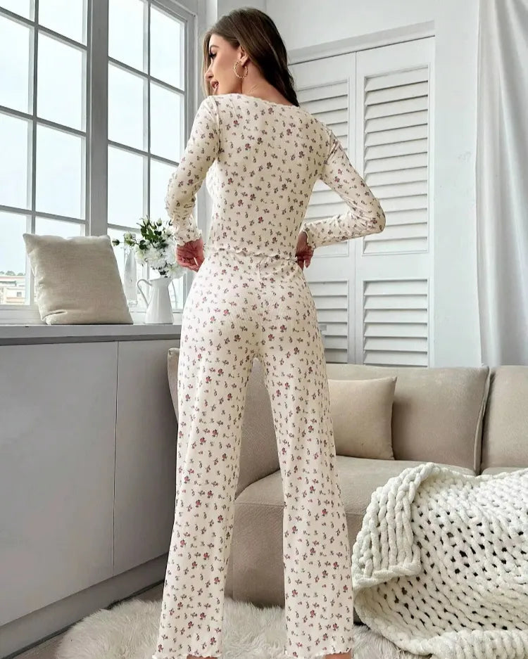 Floral Lettuce-Trim Pyjama Set