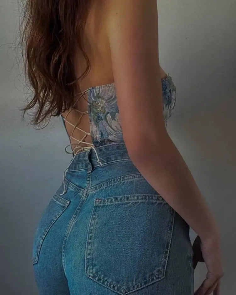 Floral Strapless Bustier Top
