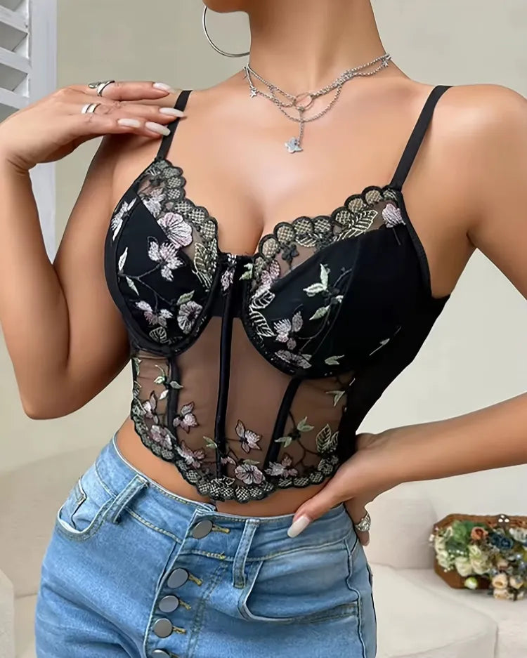 Floral Tulle Corset Top