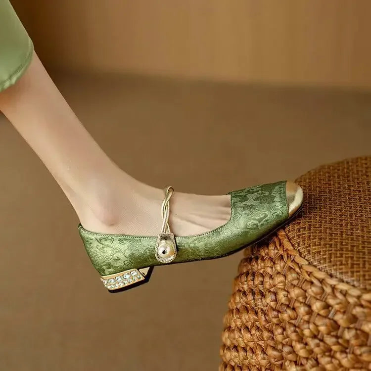 Celestine - Pearl Strap Mary Jane Shoes Glitter Block Heel