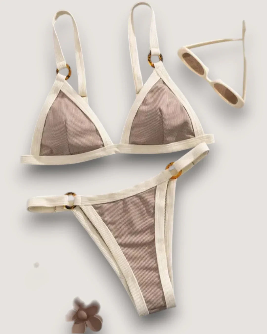 High-Cut Ribbed Ring Bikini Set - Voldara