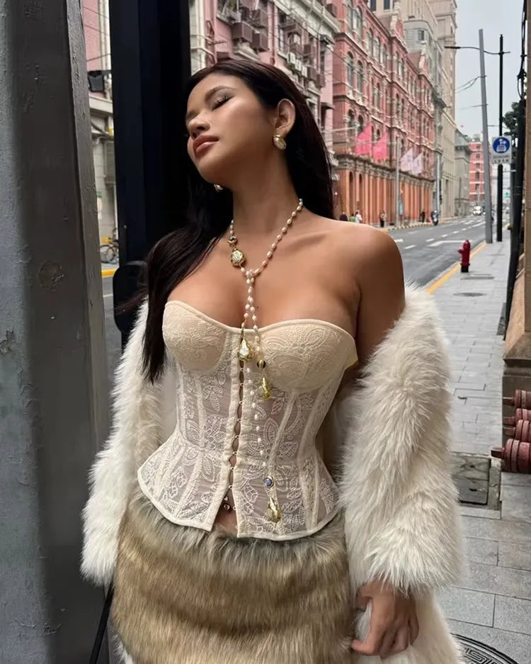 Ivory Sheer Corset Top