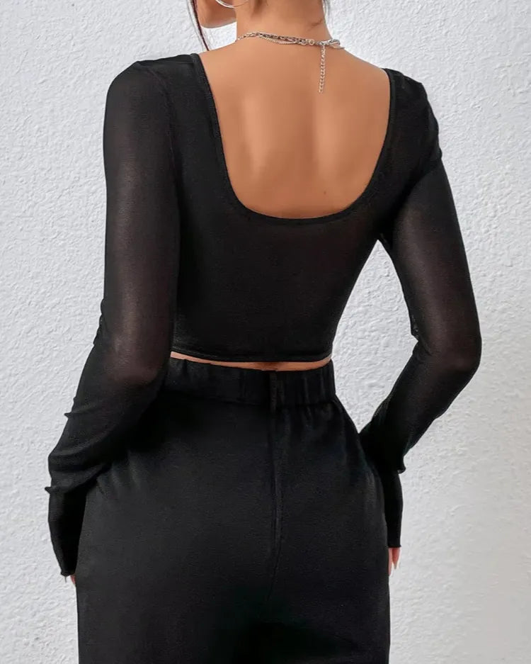 Long Sleeve Mesh Corset Top