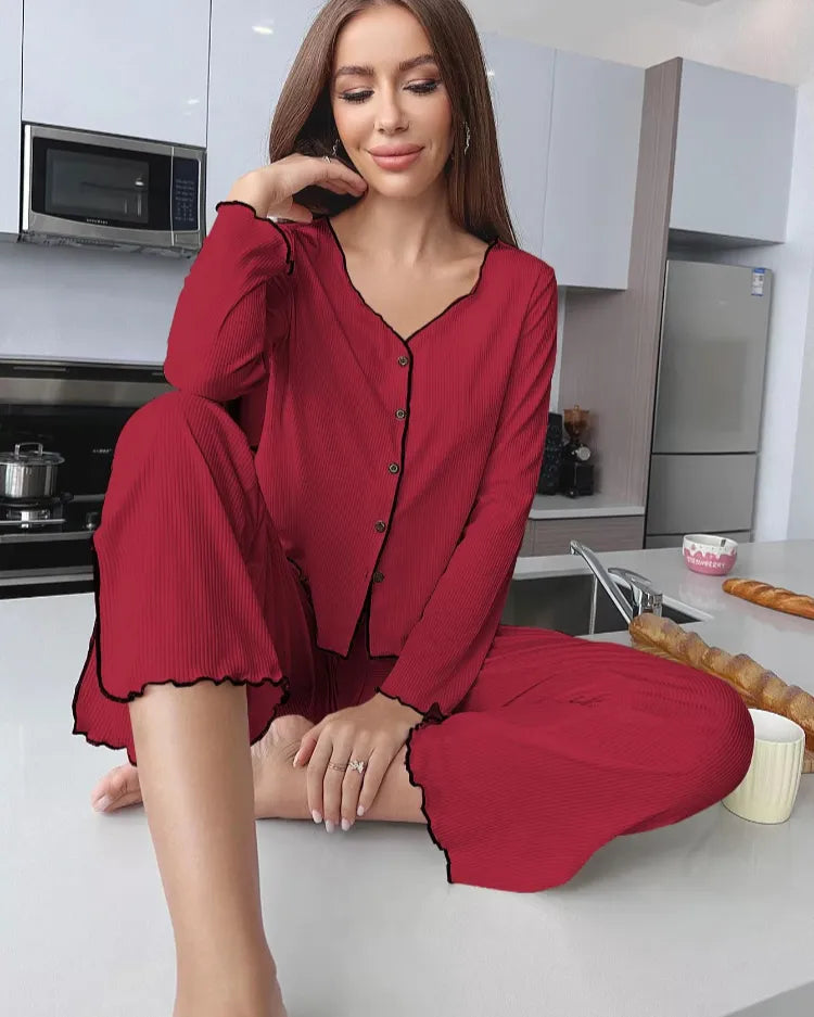 Ribbed Cardigan Pyjama Set - Voldara