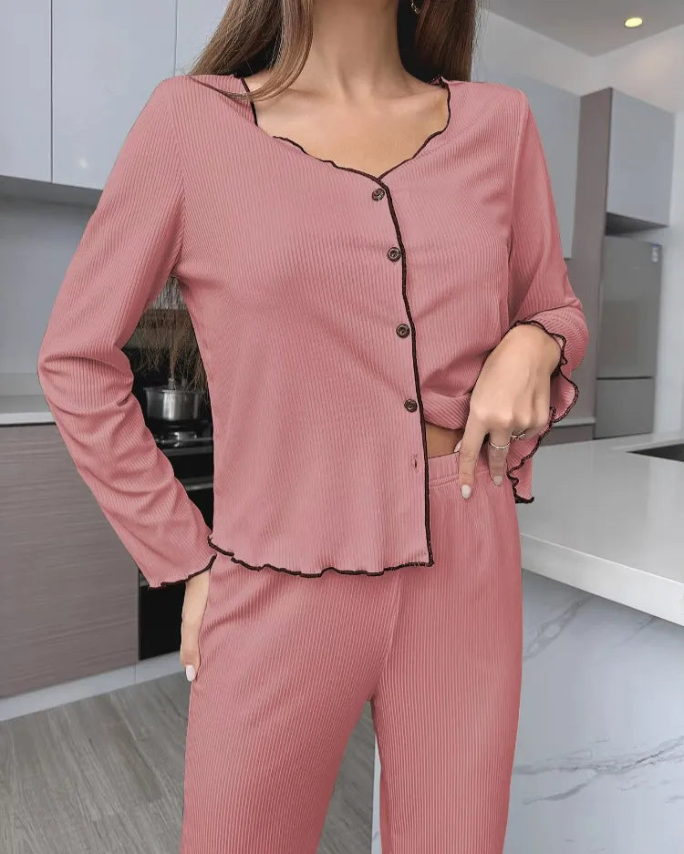 Ribbed Cardigan Pyjama Set