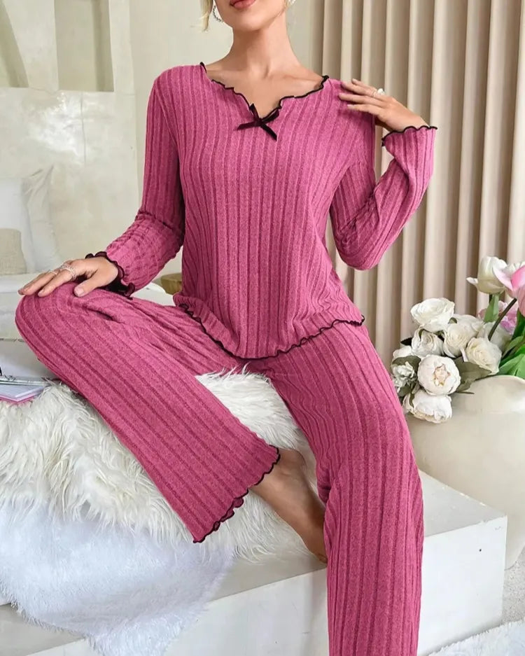 Ribbed Long-Sleeved Pyjama Set