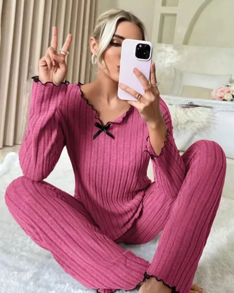 Ribbed Long-Sleeved Pyjama Set