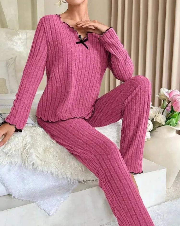 Ribbed Long-Sleeved Pyjama Set