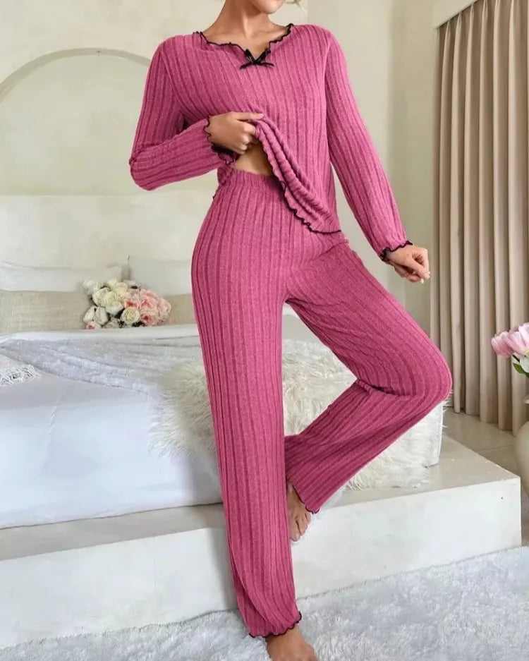 Ribbed Long-Sleeved Pyjama Set