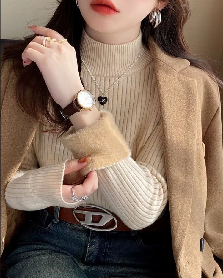 Ribbed Plush Thermal Turtleneck