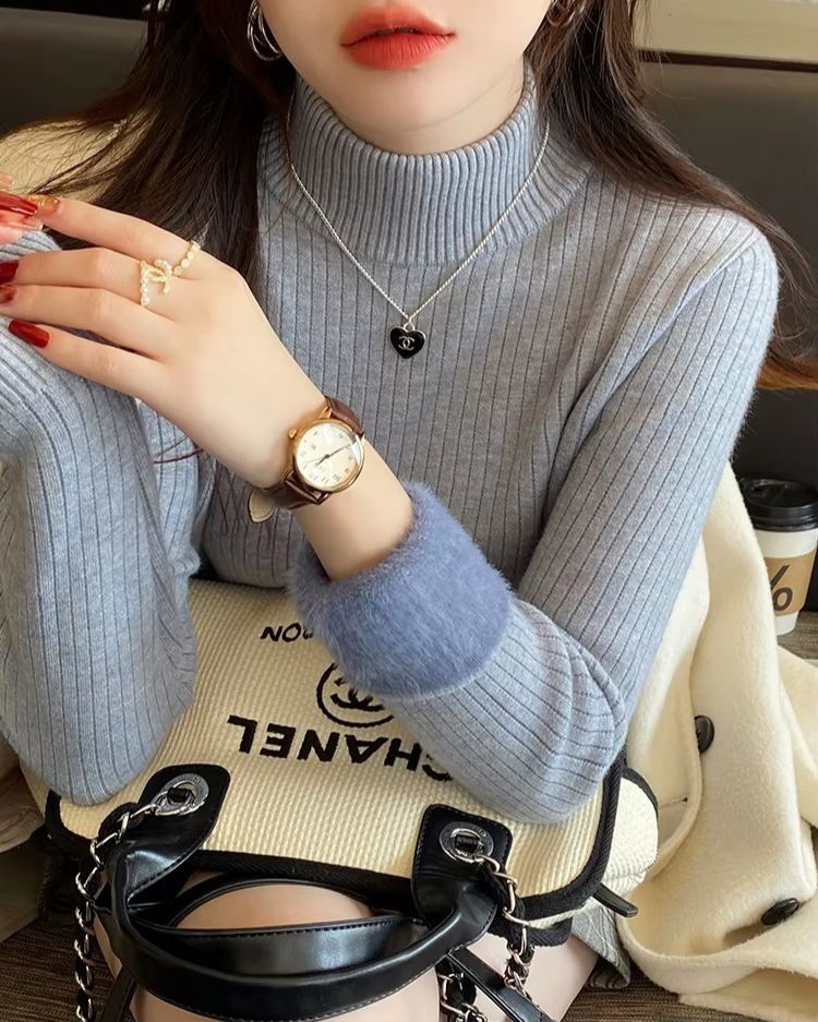 Ribbed Plush Thermal Turtleneck