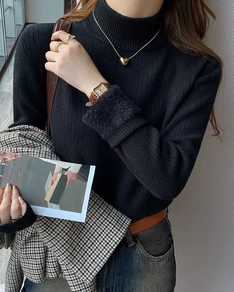 Ribbed Plush Thermal Turtleneck