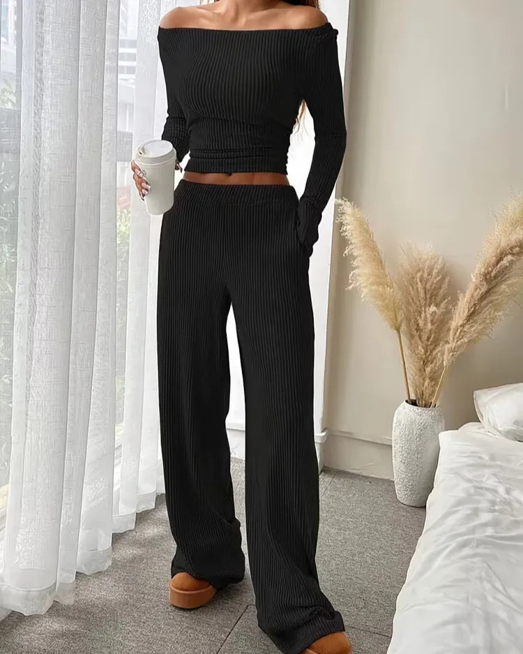 Ribbed Round-Neck Loungewear Set