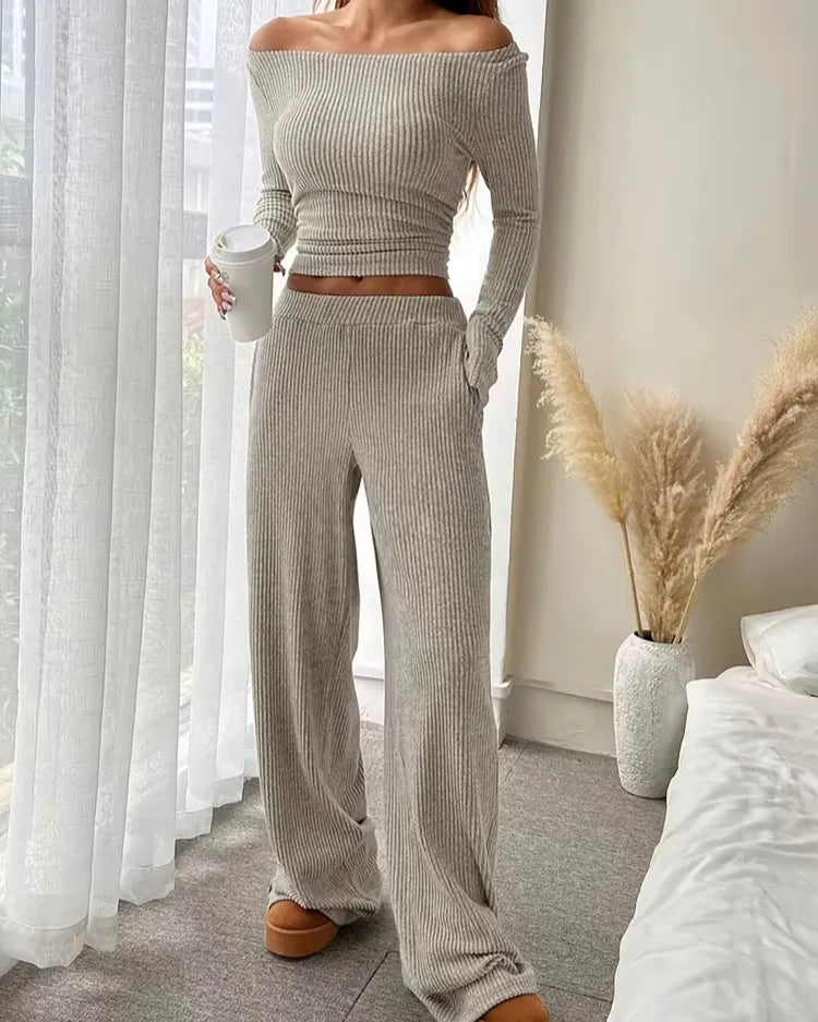 Ribbed Round-Neck Loungewear Set