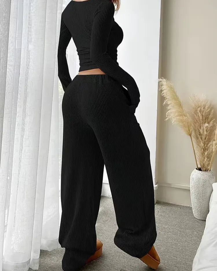 Ribbed Round-Neck Loungewear Set