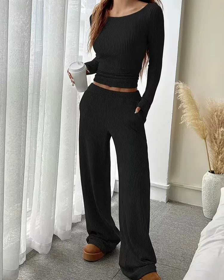 Ribbed Round-Neck Loungewear Set