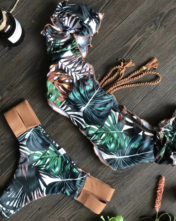 Ribbed Ruffle Bikini Set