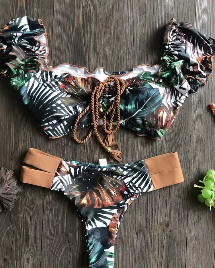 Ribbed Ruffle Bikini Set