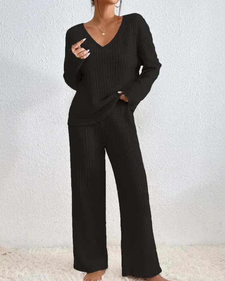 Ribbed V-Neck Pyjama Set