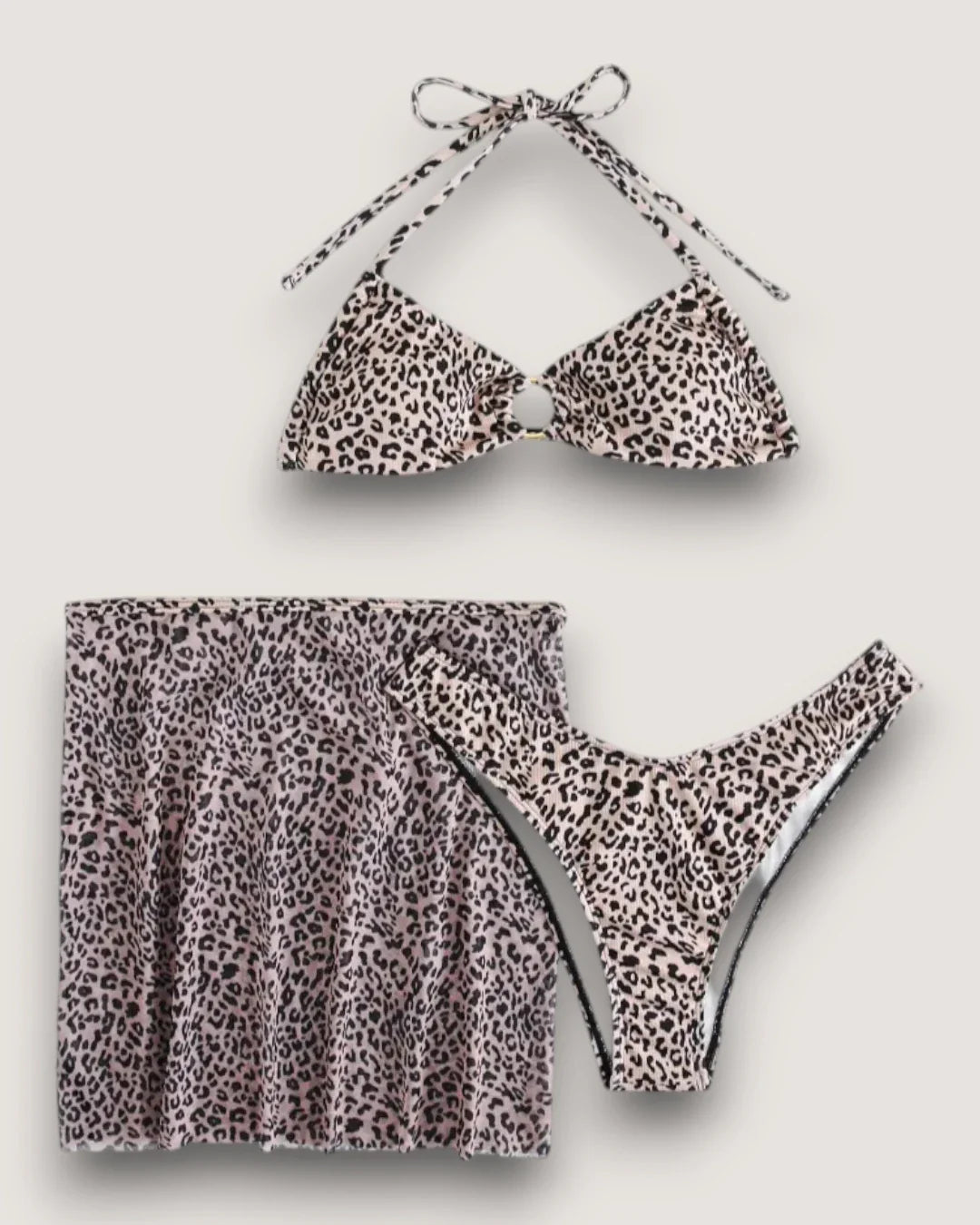 Ring-Linked Halter 3-Piece Bikini