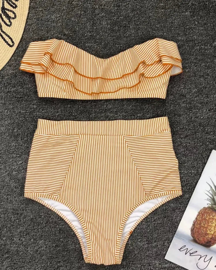 Ruffled Bandeau High Waist Bikini