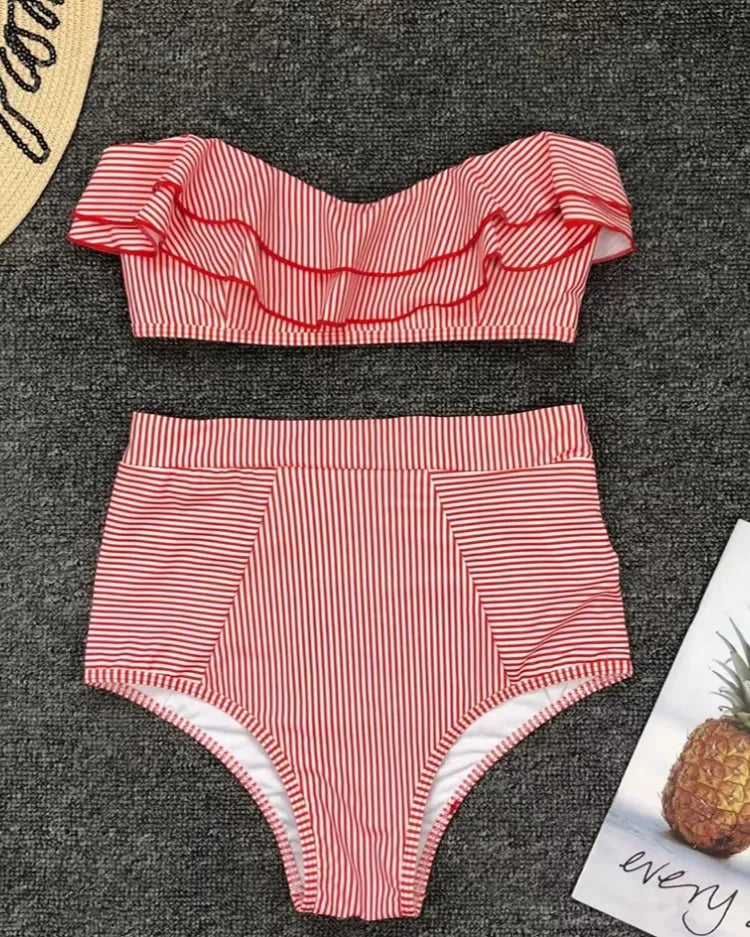 Ruffled Bandeau High Waist Bikini