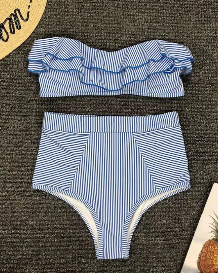 Ruffled Bandeau High Waist Bikini